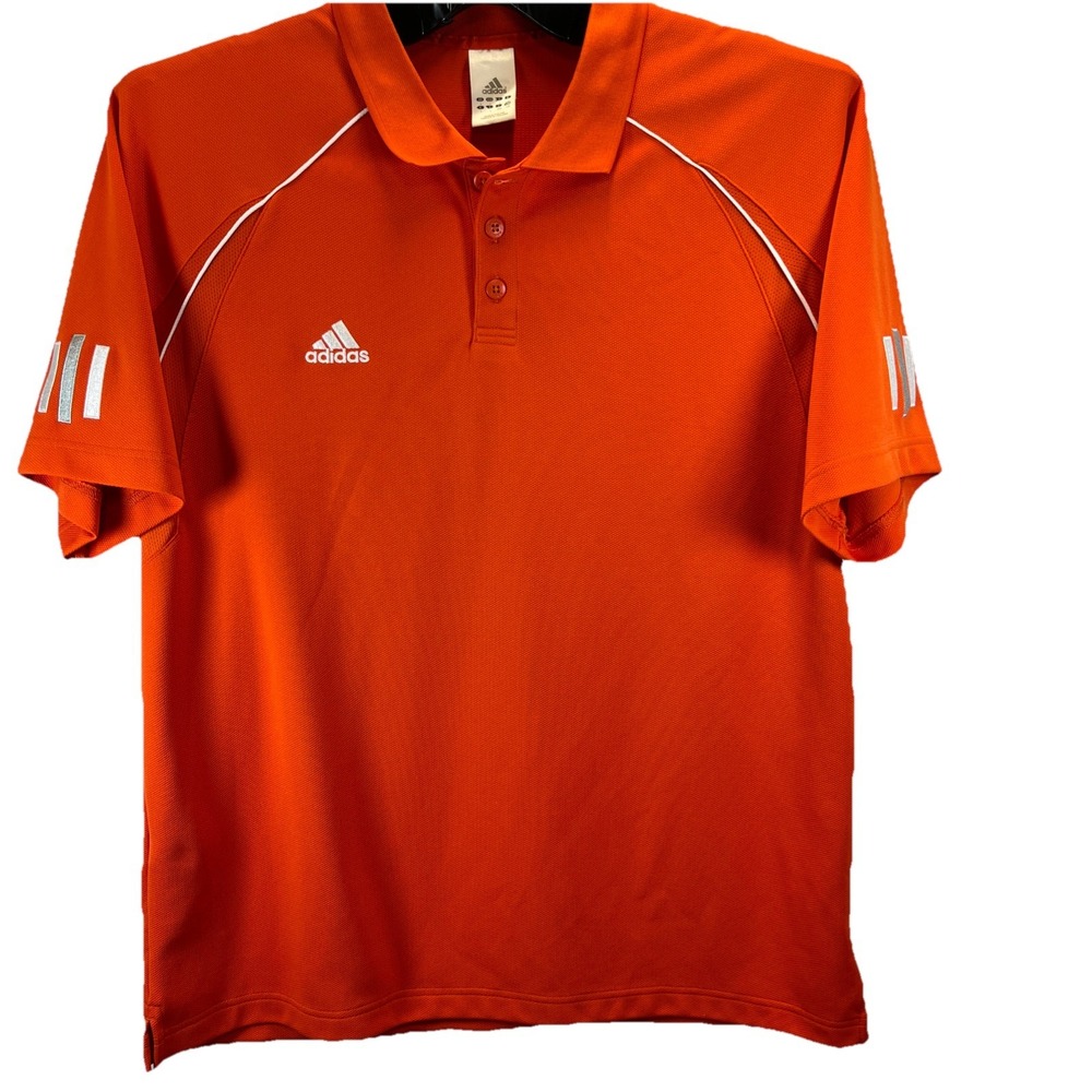 Orange Adidas Polo ClimaCool Shirt Sleeve Stripes Size Large